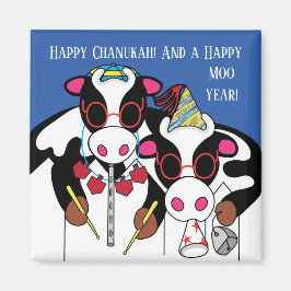 Imã Hanukkah Magnet Square Happy Moo Year!
