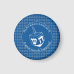 Imã HANUKKAH SAMEACH | Dreidel | Chanukah<br><div class="desc">Stylish HANUKKAH SAMEACH fridge magnet with faux silver Star of David in a tiled pattern and a large white dreidel at the centre. The background color is Tekhelet Blue. The text reads HANUKKAH SAMEACH at the top and A GREAT MIRACLE HAPPENED at the bottom. Both are CUSTOMIZABLE if you wish...</div>