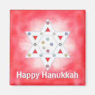 Imã Hanukkah Star e Snowflakes Red