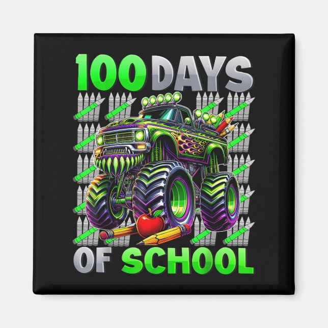 Imã Happy 100 Days Of School Funny Monster Truck Stude (Frente)