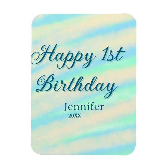 Ímã Happy 1st birthday kids baby blue green pastel ret (Vertical)