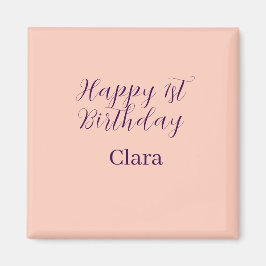 Imã Happy 1st birthday orange purple boho retro name 