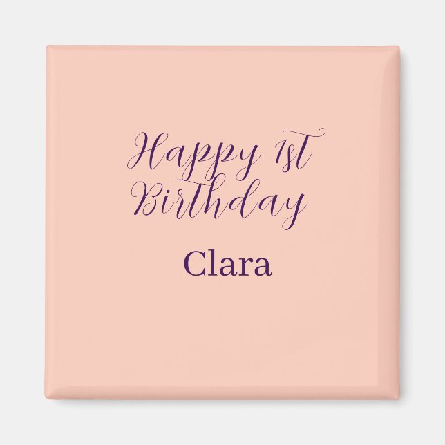 Imã Happy 1st birthday orange purple boho retro name  (Frente)