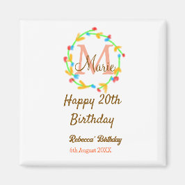 Imã Happy 20th Birthday red add name monogram wreath