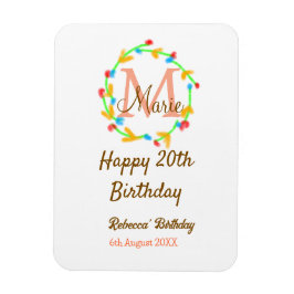 Ímã Happy 20th Birthday red add name monogram wreath