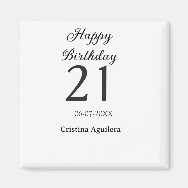 Imã Happy 21st birthday bold letter simple name minima (Frente)