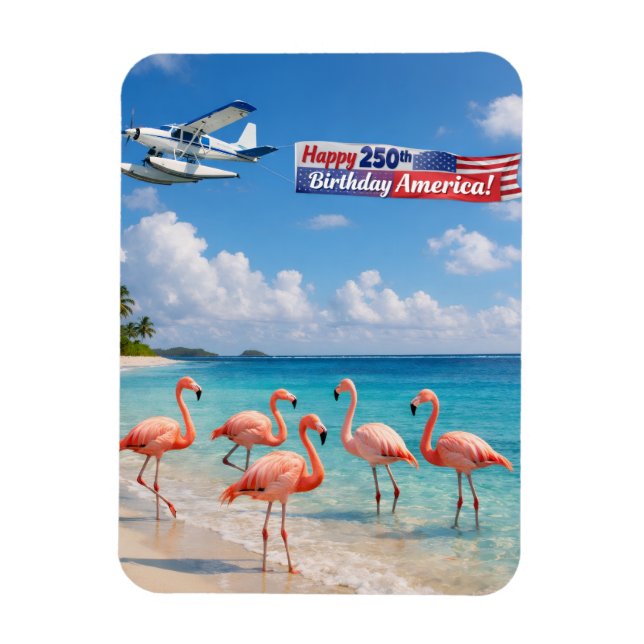 Ímã Happy 250th Birthday America Flamingos on Beach (Vertical)