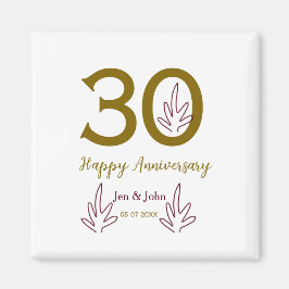 Imã Happy 30th anniversary name date golden red leaf