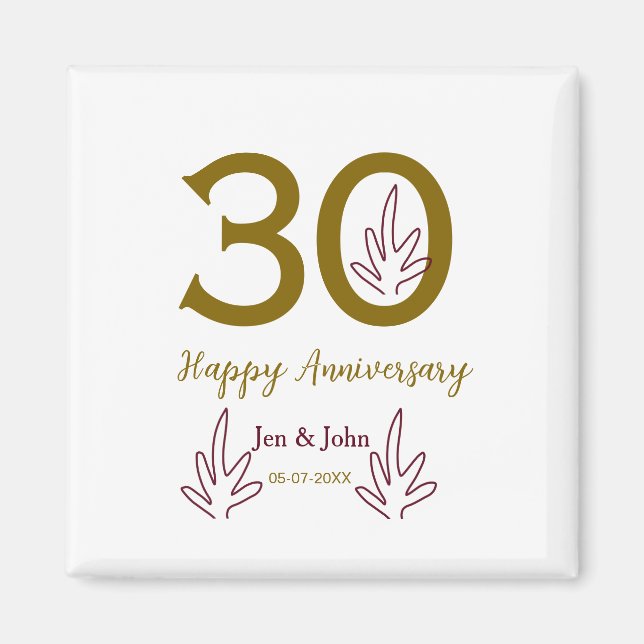 Imã Happy 30th anniversary name date golden red leaf (Frente)