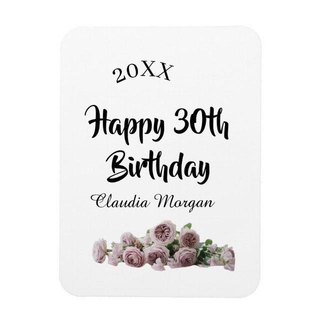 Ímã Happy 30th birthday pink white mauve floral name y (Vertical)