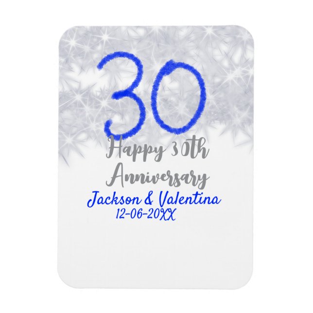 Ímã Happy 30th wedding anniversary silver blue glitter (Vertical)