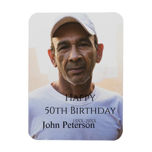 Ímã Happy 50th birthday name photo year man simple min (Vertical)