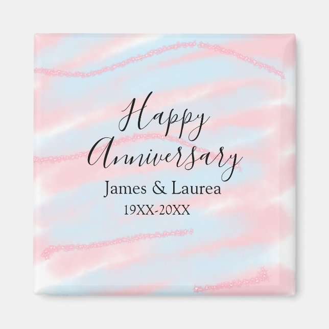 Imã Happy anniversary wedding name date year pastel  (Frente)