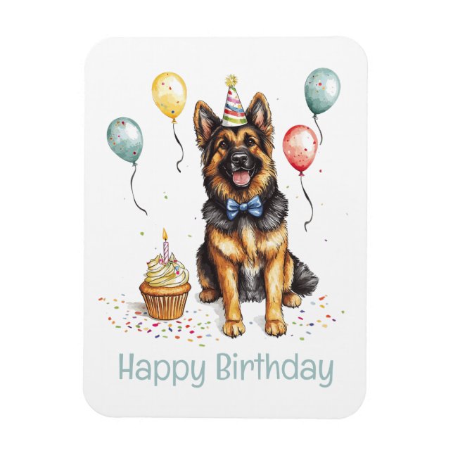 Ímã Happy Birthday German Shepherd Dog (Vertical)