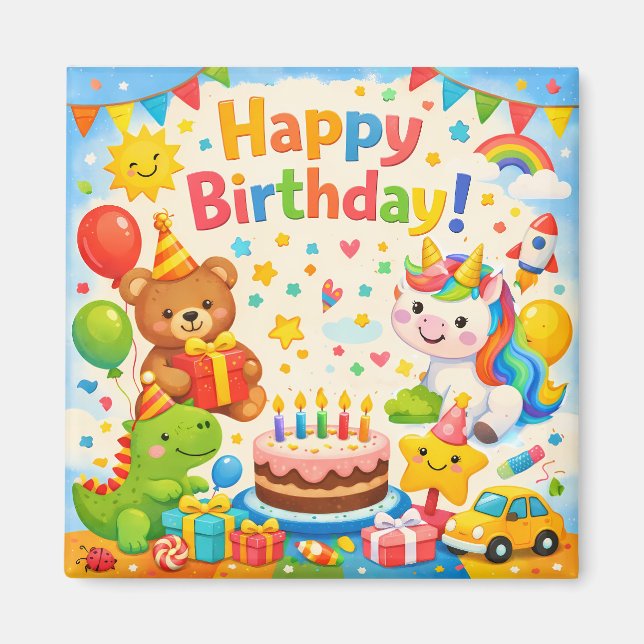 Imã Happy Birthday Kids Party Magnet (Frente)