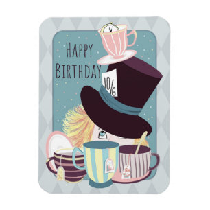 Ímã Happy Birthday Mad Hatter Tea Party Postcard