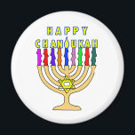 Imã Happy Chanukah Lights Magnet<br><div class="desc">Uma brilhante menorah Chanukah com as palavras Happy Chanukah para as velas aplaude o feriado. Feliz latão comendo!</div>