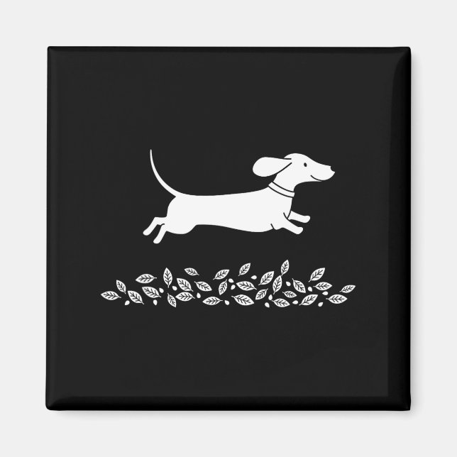 Imã Happy Dachshund With Autumn Leaves For Pet Lovers  (Frente)