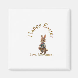 Imã Happy Easter brown bunny with eggs love add name 