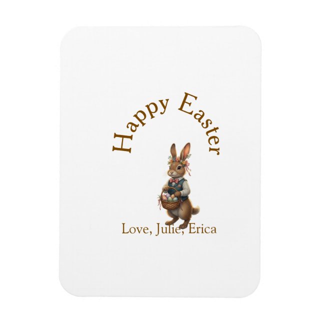 Ímã Happy Easter brown bunny with eggs love add name  (Vertical)