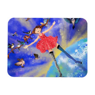 Ímã Happy Girl with Birds (Garota feliz com pássaros)