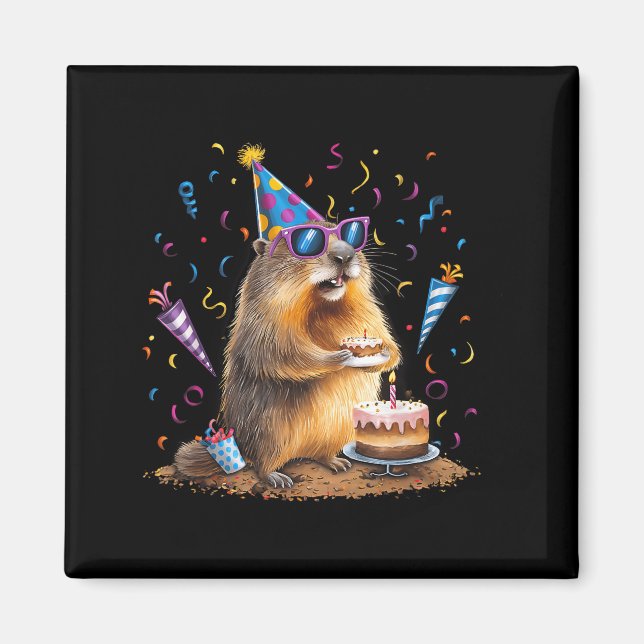 Imã Happy Groundhog Day 12 Feb Ground Hog With Birthda (Frente)