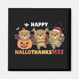 Imã Happy Hallothanksmas Beaver Christmas Beaver Magne