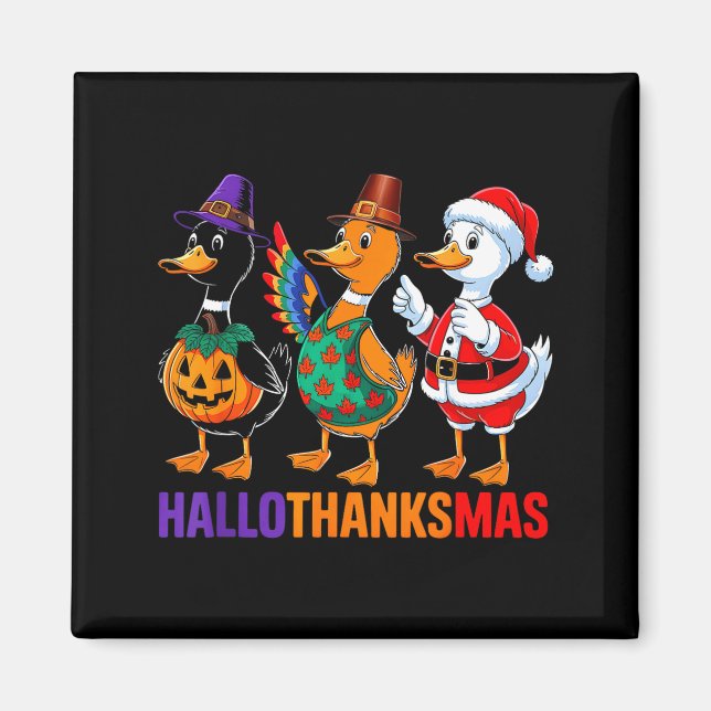 Imã Happy Hallothanksmas Duck Lover Halloween Merry Ch (Frente)