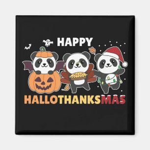 Imã Happy Hallothanksmas Pandas Christmas Panda Magnet