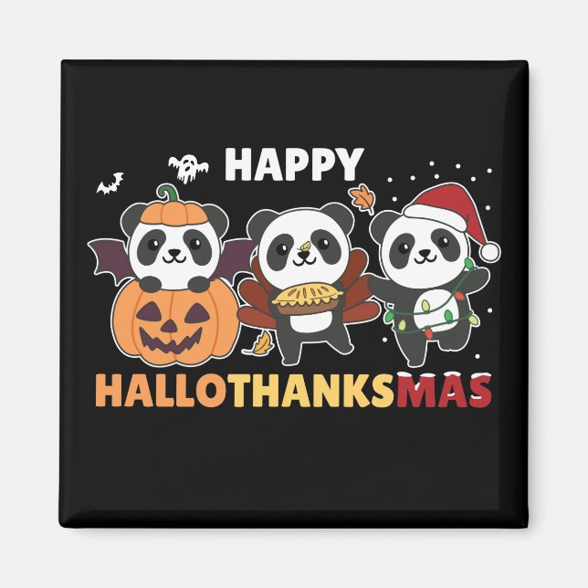 Imã Happy Hallothanksmas Pandas Christmas Panda Magnet (Frente)