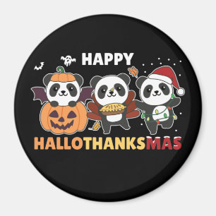 Imã Happy Hallothanksmas Pandas Christmas Panda Magnet