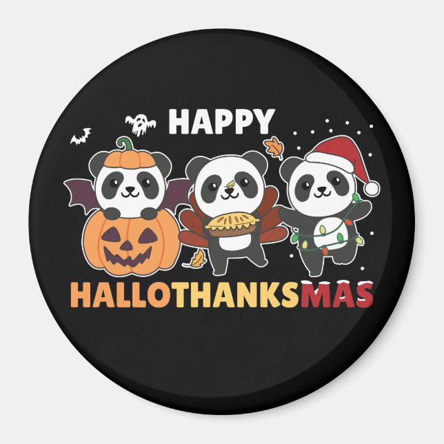 Imã Happy Hallothanksmas Pandas Christmas Panda Magnet (Frente)