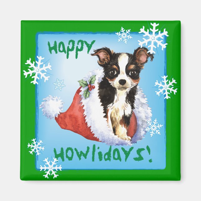 Imã Happy Howliday Long Casaco Chihuahua (Frente)