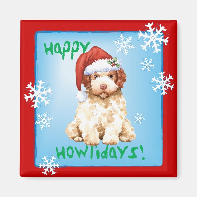 Imã Happy Howlidays Lagotto Romagnolo Magnet (Frente)