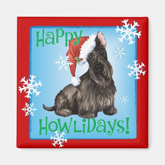 Imã Happy Howlidays Scottish Terrier (Frente)