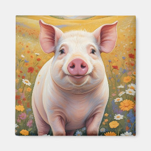 Imã Happy Little Pig Sunny Daisy Field