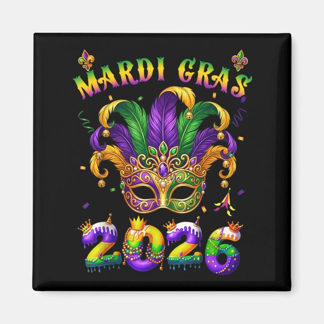 Imã Happy Mardi Gras 2026 Jester Hat New Orleans Men W (Frente)