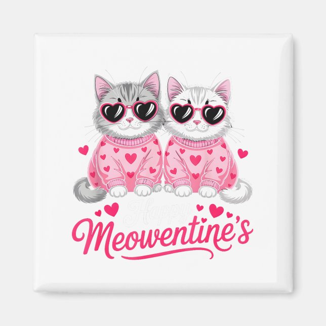 Imã Happy Meowentine’s Cute Romantic Cats Couple Valen (Frente)