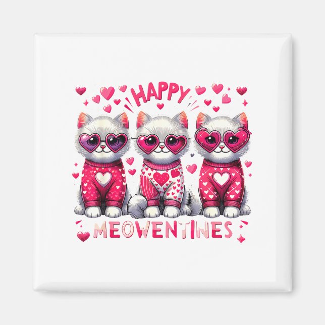 Imã Happy Meowentines Cute Valentine Cats Love Cat Mem (Frente)
