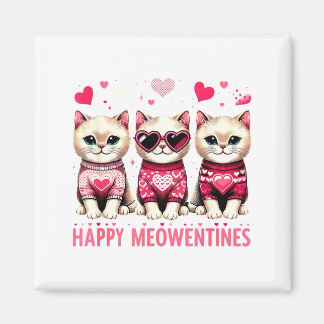 Imã Happy Meowentines Cute Valentine Cats Love Funny M (Frente)