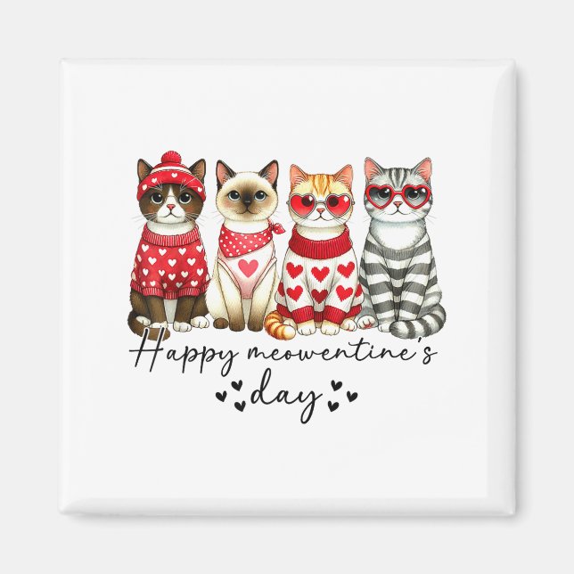 Imã Happy Meowentine's Day Cute Valentines Funny Cat S (Frente)