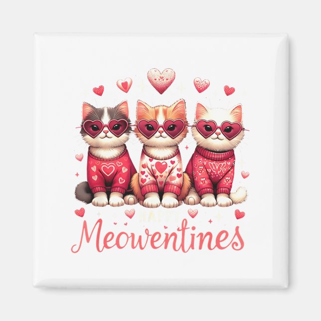 Imã Happy Meowentines Funny Cute Valentine Cats Love C (Frente)