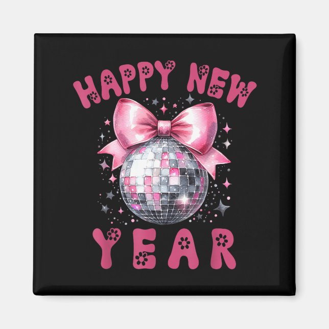 Imã Happy New Year 2026 Coquette Nk Bow Disco Ball Wom (Frente)