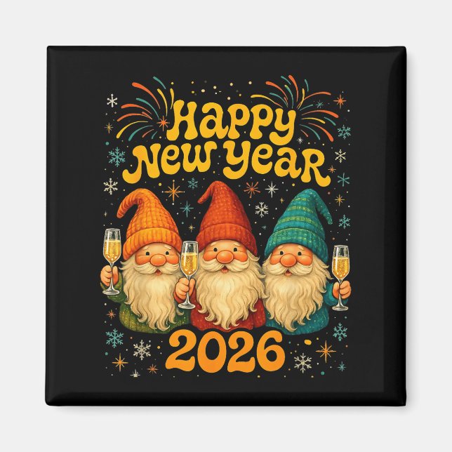 Imã Happy New Year 2026 Cute Gnome Party Gift  (Frente)