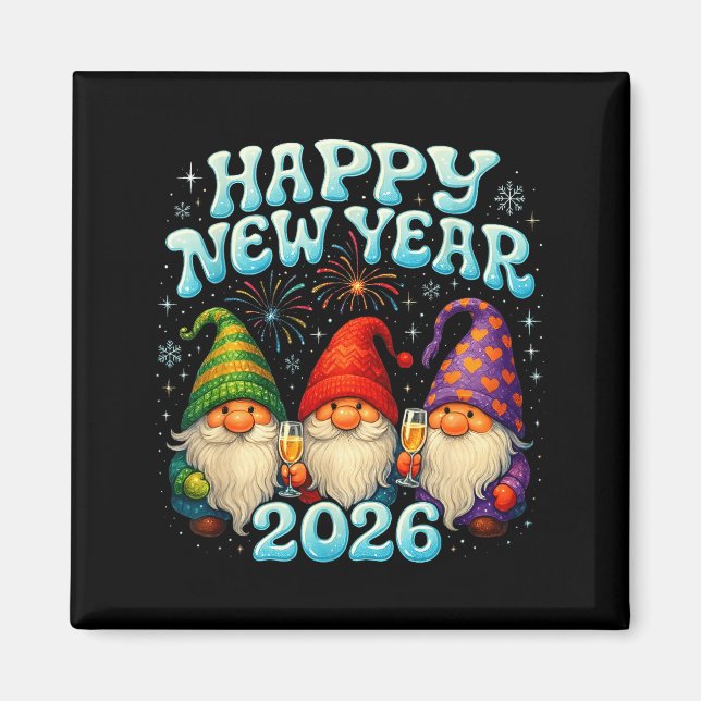 Imã Happy New Year 2026 Cute Gnome Party Gift  (Frente)