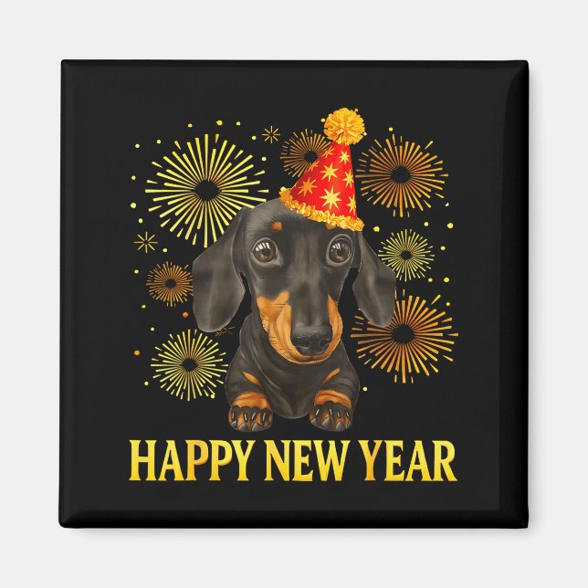 Imã Happy New Year 2026 Dachshund Fireworks New Years  (Frente)