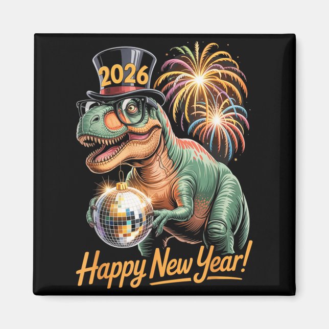 Imã Happy New Year 2026 Dinosaur Funny T-rex Tee For K (Frente)