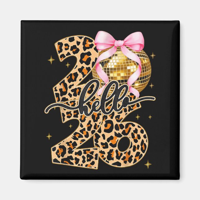 Imã Happy New Year 2026 Disco Ball Bow New Year's Eve  (Frente)