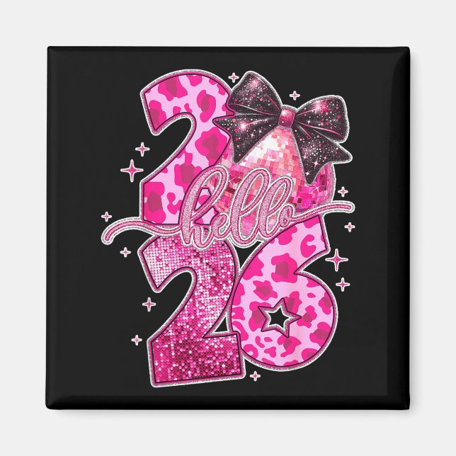 Imã Happy New Year 2026 Disco Ball Bow New Year's Eve  (Frente)