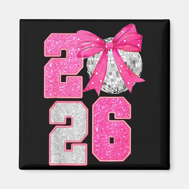 Imã Happy New Year 2026 Disco Ball Nk Coquette Bow Fam (Frente)